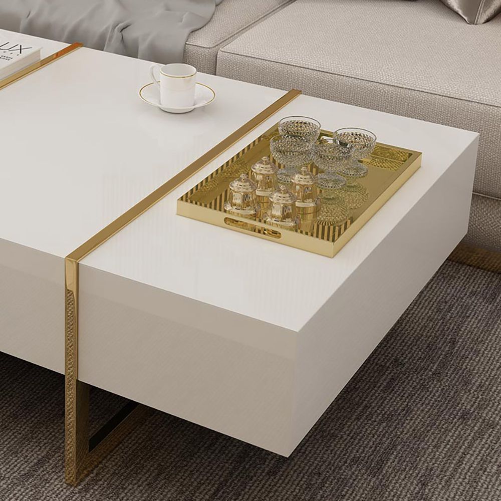 Rechteckiger Couchtisch Weißer Couchtisch mit Schubladen Tisch mit