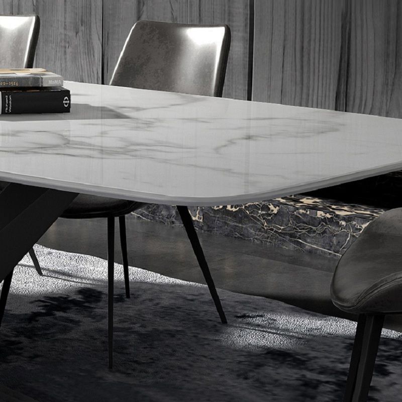 Modern Rectangular 79" Faux Marble Dining Table Black Metal XBase