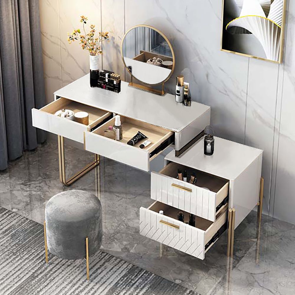 Aro Modern Makeup Vanity With Flip Top Mirror And Side Cabinet Expandable Dressing Table With