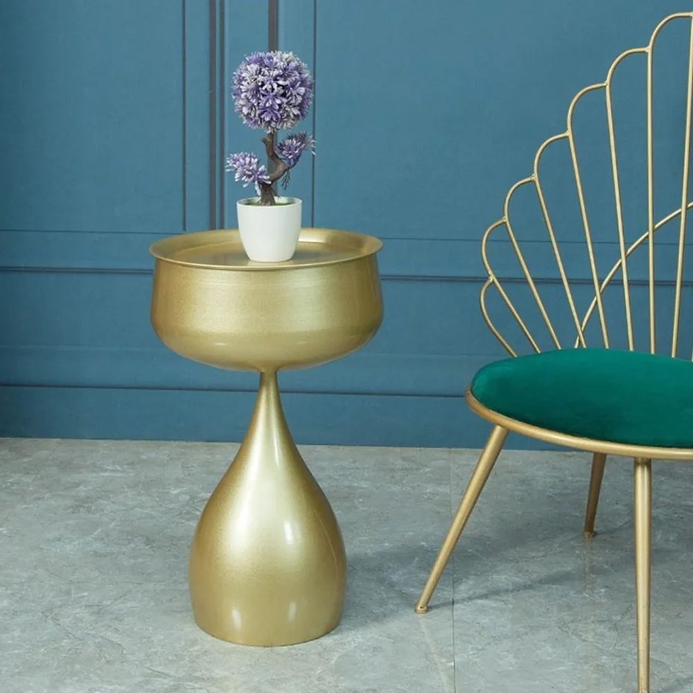 Modern Gold End Table with Storage Tray Top Metal Side Table