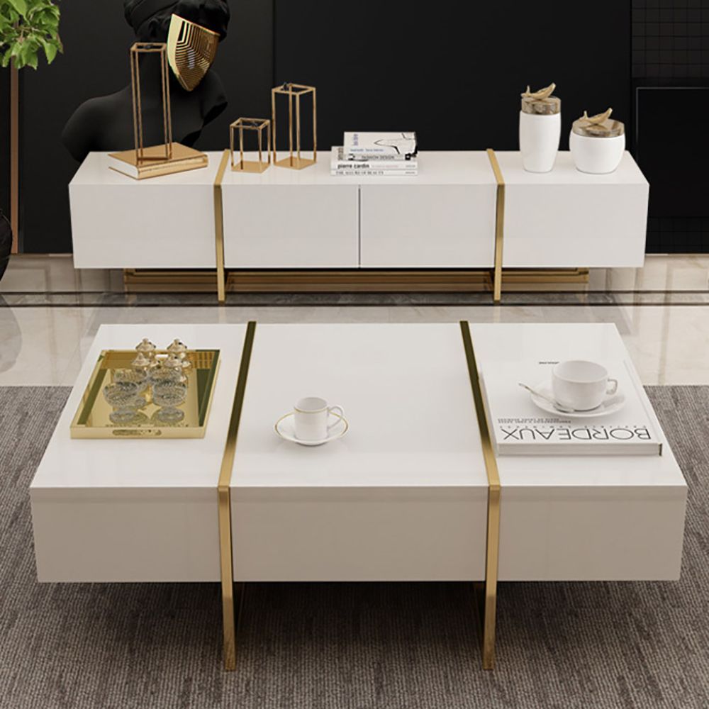 Rechteckiger Couchtisch Weißer Couchtisch mit Schubladen Tisch mit