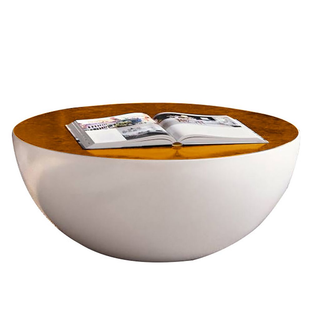 Modern Style White Round Drum Coffee Table Hollow Interior Storage Coffee Table with Brown Top 1