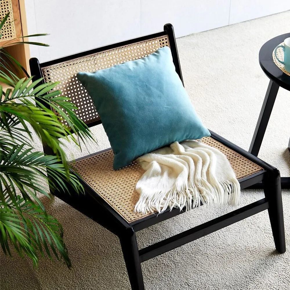 Rattan and Wood Lounge Chair Accent Chair in Black