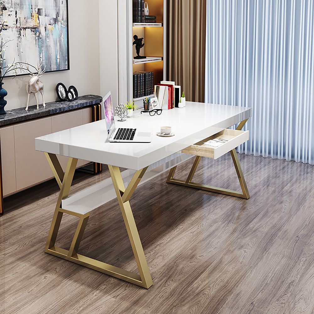 Escritorio rectangular de 55 pulgadas, escritorio de ordenador blanco