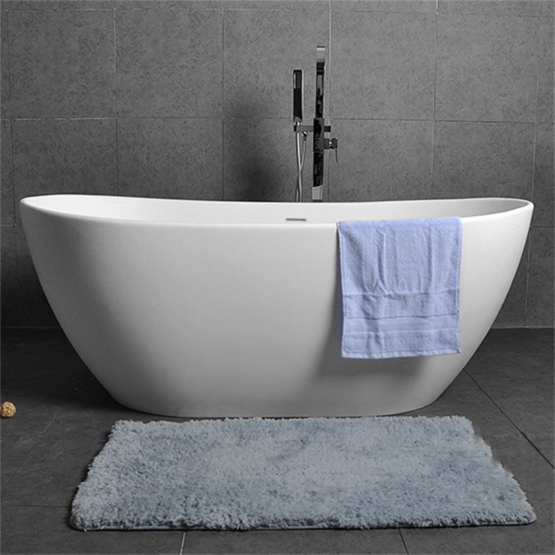 Oval Shape 64 Inch Freestanding Glossy White Stone Resin Soaking Bathtub with Overflow and