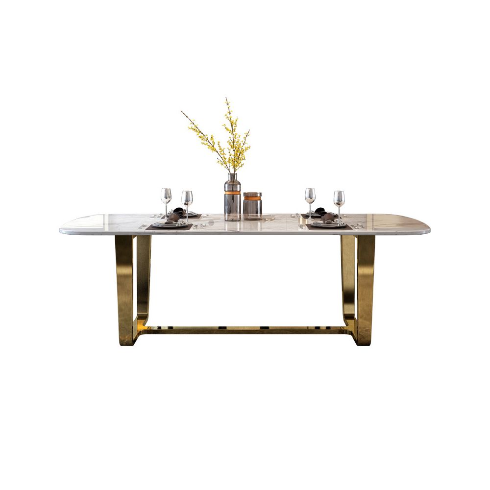 63" Modern Dining Table with Marble Top & Stainless Steel Base