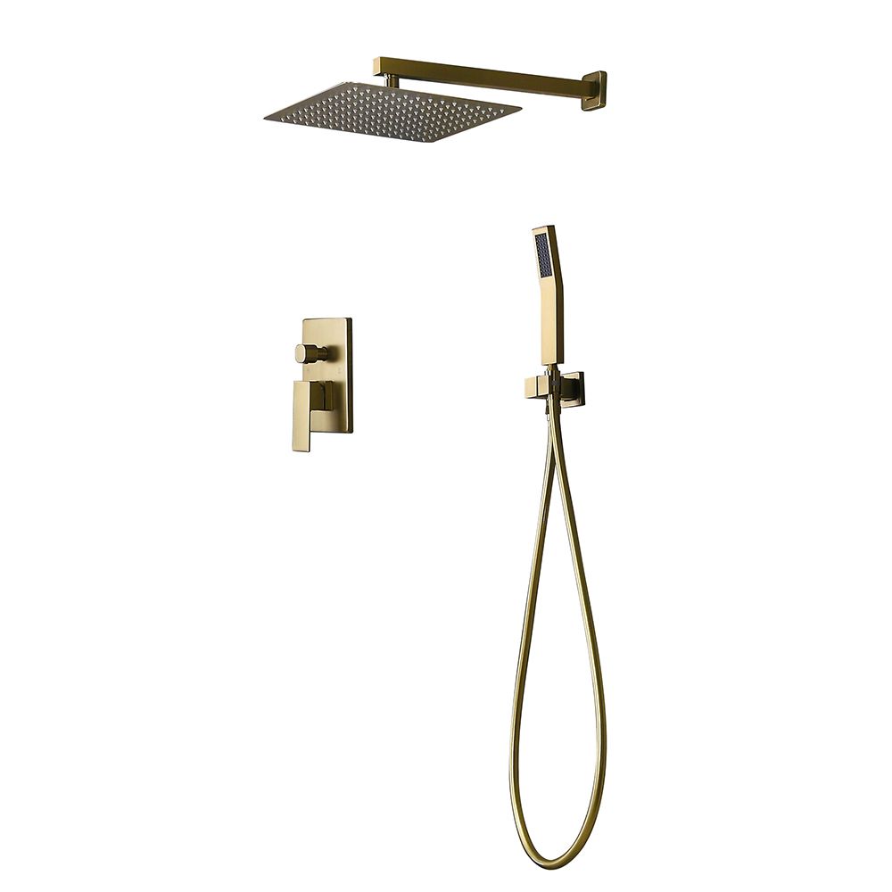 Modern 12" Brushed Gold Rain Showerhead Wall Mounted Shower Faucet Dual