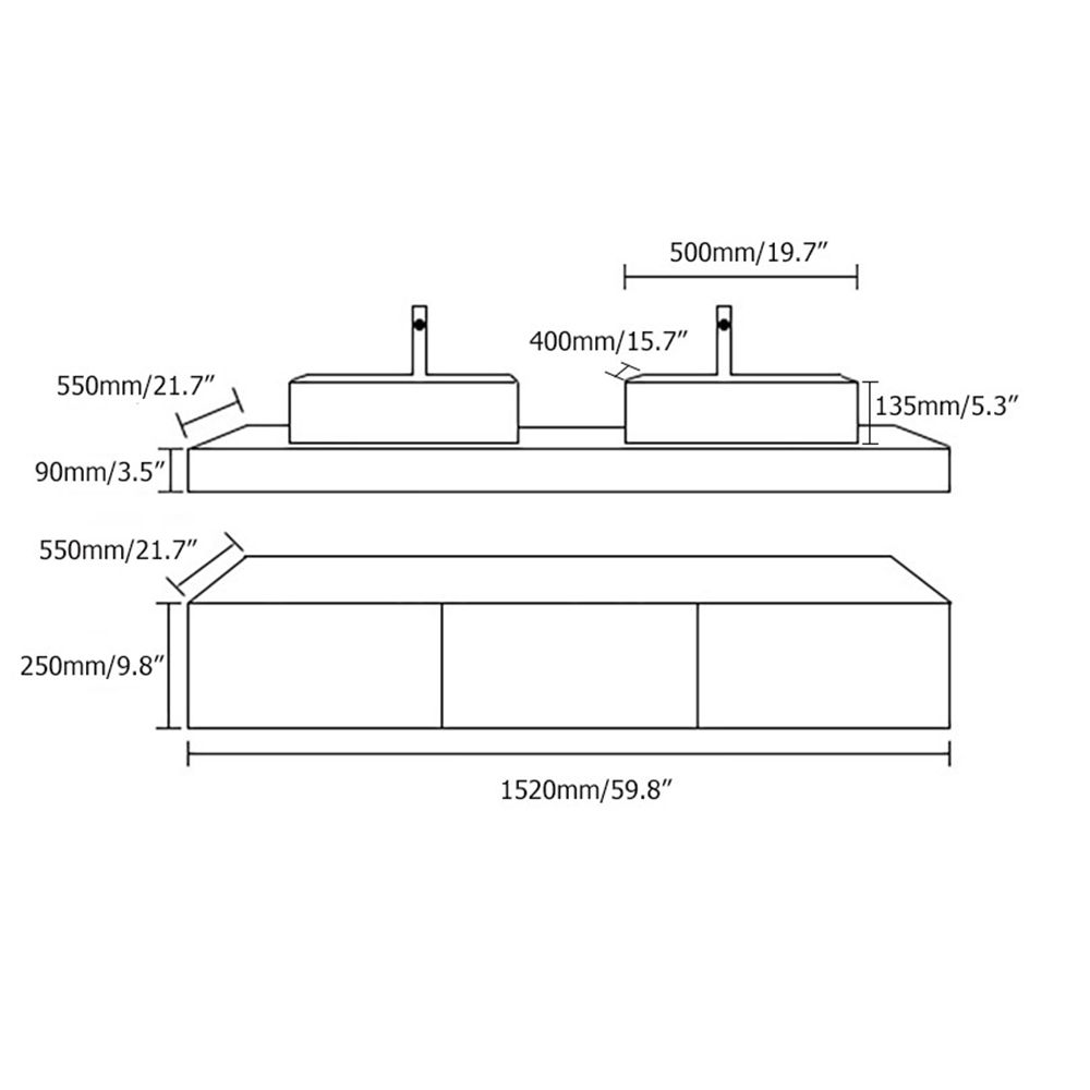 Modern 1520mm Floating Bathroom Vanity Set Wall Mount Counter Top