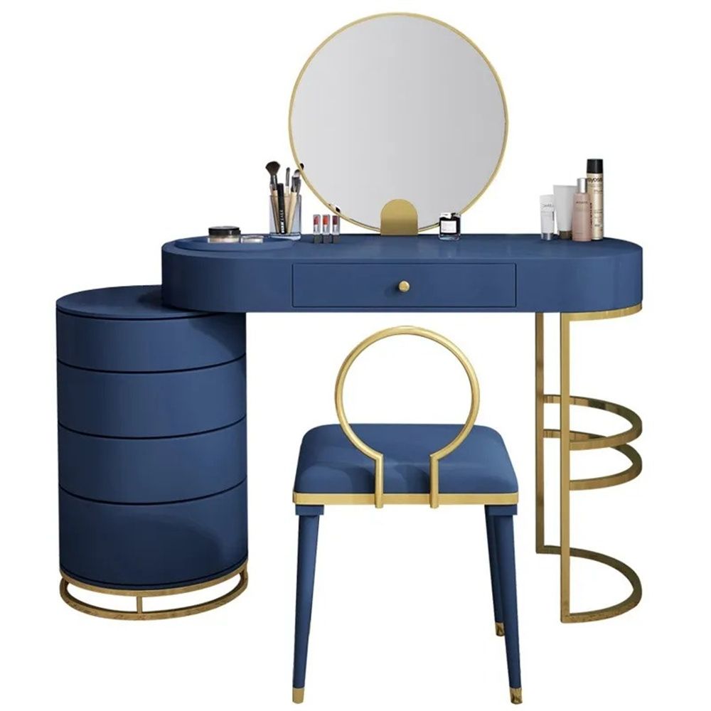 Blue Makeup Vanity Dressing Table with Swivel Mirror & Stool