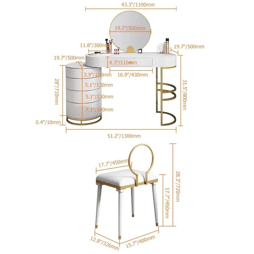Makeup Vanity Dressing Table With Swivel Mirror & Stool