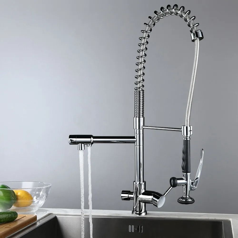 Commercial Pull Down Kitchen Faucet with Water Filter & Pot Filler 3 in