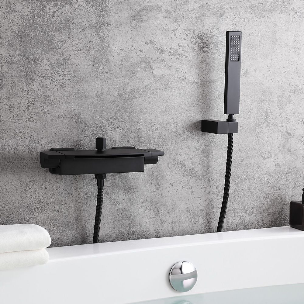 Wall Mount Waterfall 2-Handle Matte Black Bathtub Filler Faucet with ...