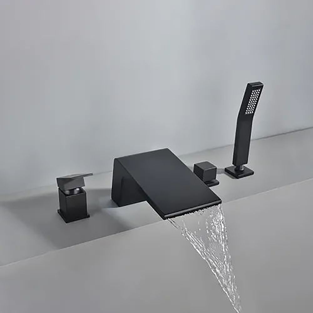 Waterfall Deck Mount Roman Tub Faucet With Handshower In Matte Black 8101