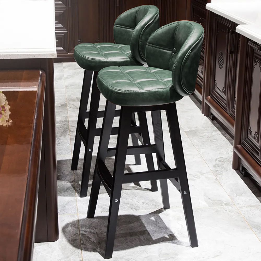 PU Leather Upholstered Bar Stool Green Mid-Century Counter Stool Set of 2