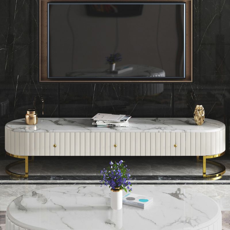 Modern Oval 1800mm TV Stand Faux Marble Top Media Stand with 3 Drawers