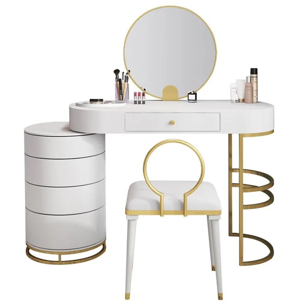 White Makeup Vanity Dressing Table with Swivel Cabinet Mirror & Stool 