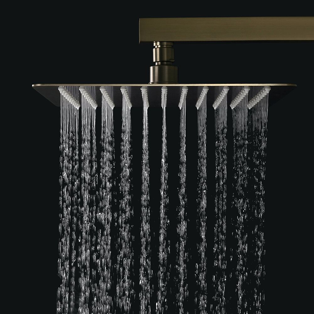 Modern 12" Brushed Gold Rain Showerhead Wall Mounted Shower Faucet Dual