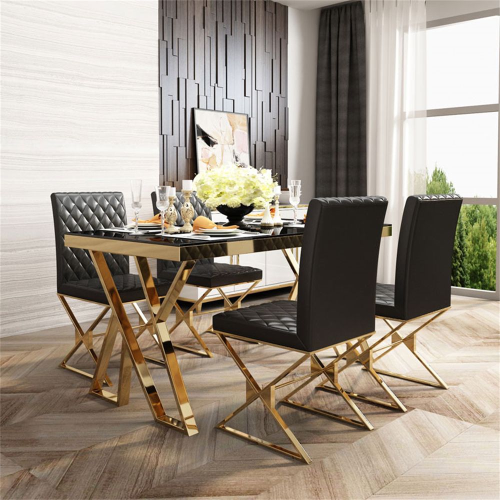 1400mm Modern Black Rectangle Tempered Glass Dining Table