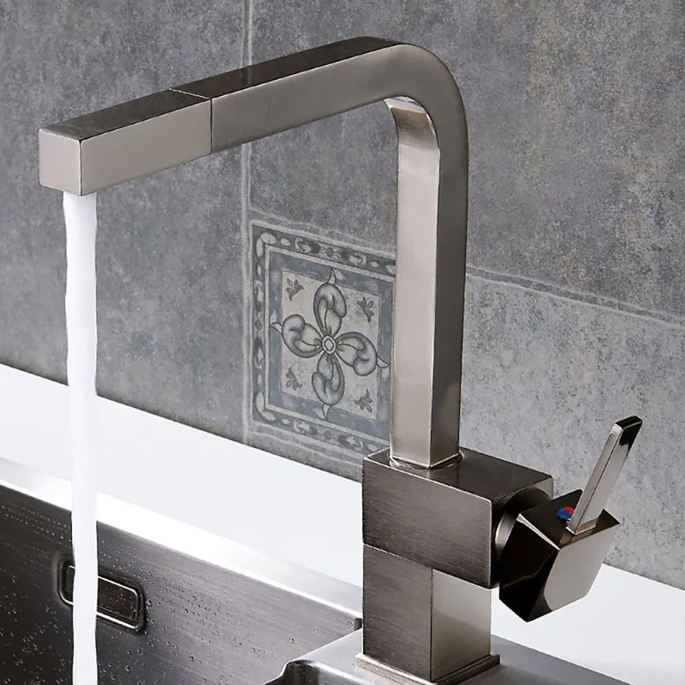 Contemporary Single Handle Square Pull Out Brass Kitchen Faucet In   967a17175f84475fb9c5249eb7312a32 