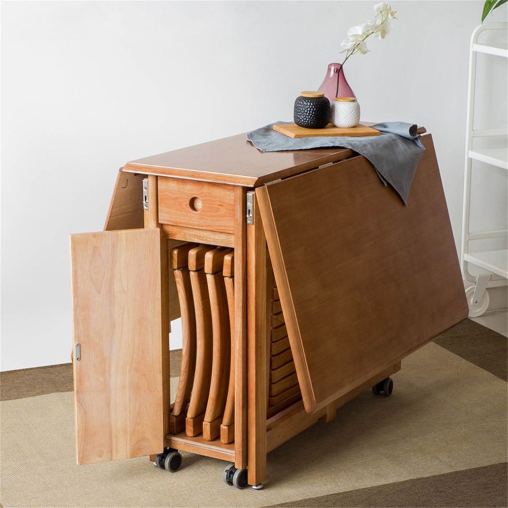 Modern Space Saving Multifunctional Solid Wood Folding Dining Table Set
