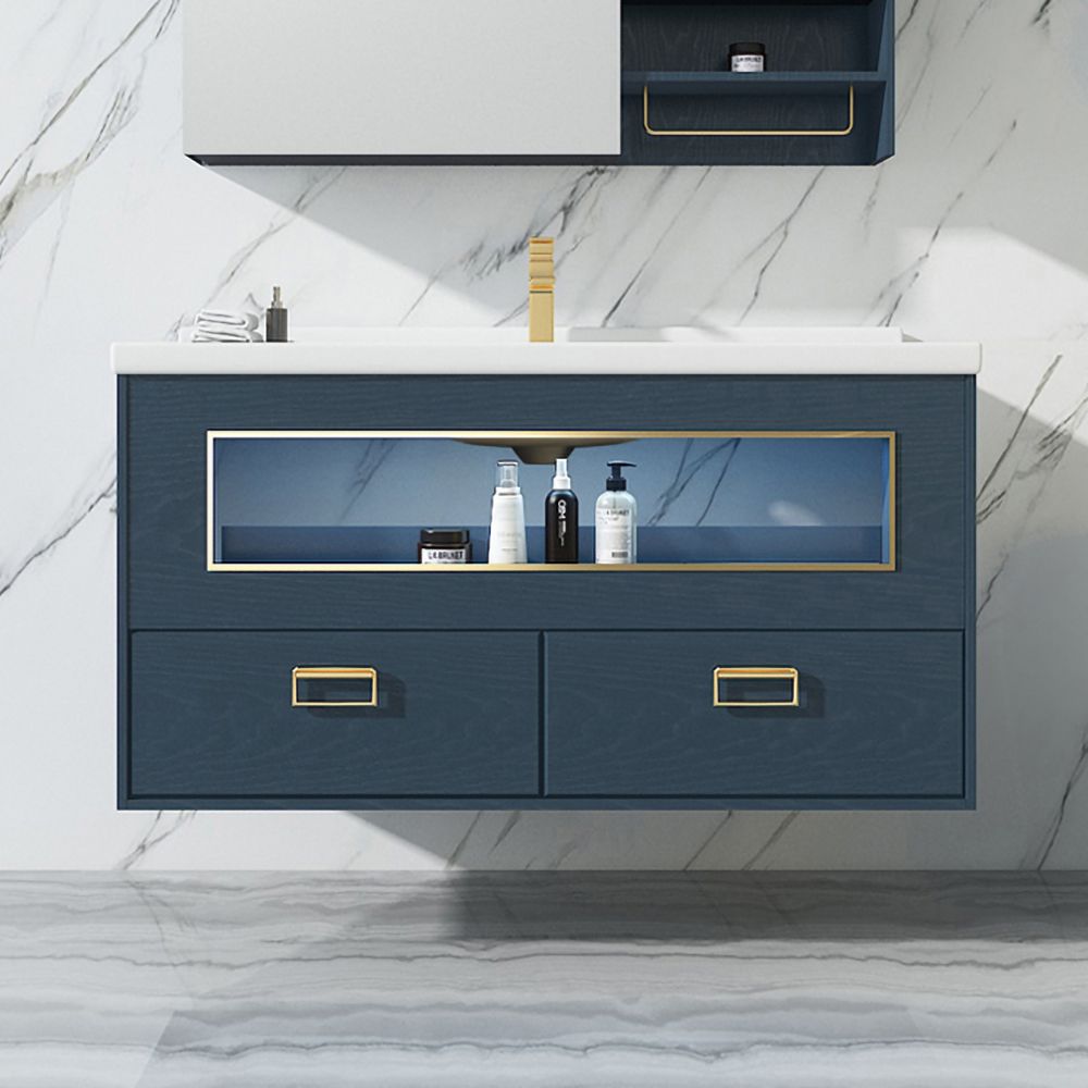 27.6" Blue Wall-Hung Floating Bathroom Vanity Cabinet Top Ceramic Drop ...