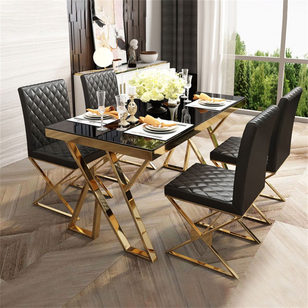 1400mm Modern Black Rectangle Tempered Glass Dining Table