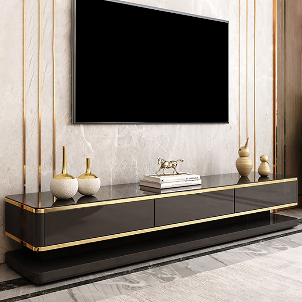 78.7" Black TV Media Console with Storage 3 Drawers Tempered Glass Top for TVs Up to 78"