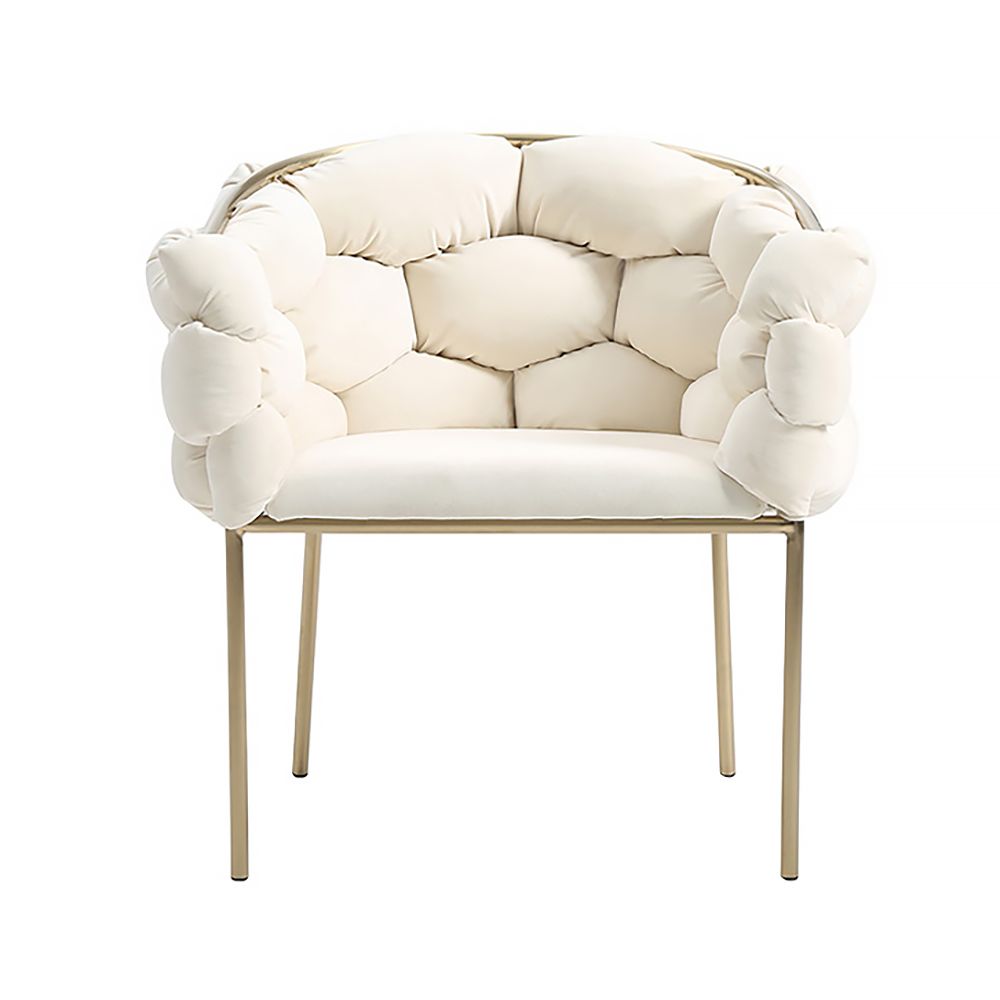 Modern Velvet Accent Chair Beige Upholstered Armchair with Gold Legs