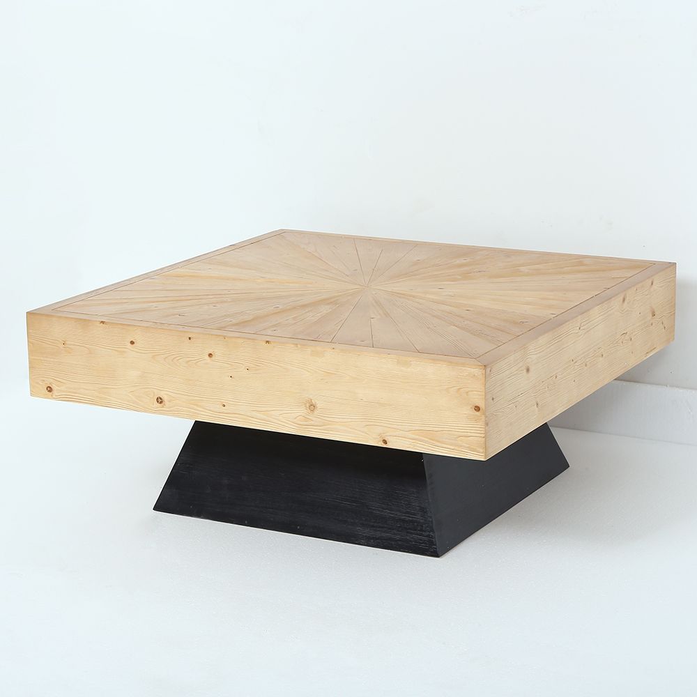 Modern Square Coffee Table with Wooden Top Black & Natural