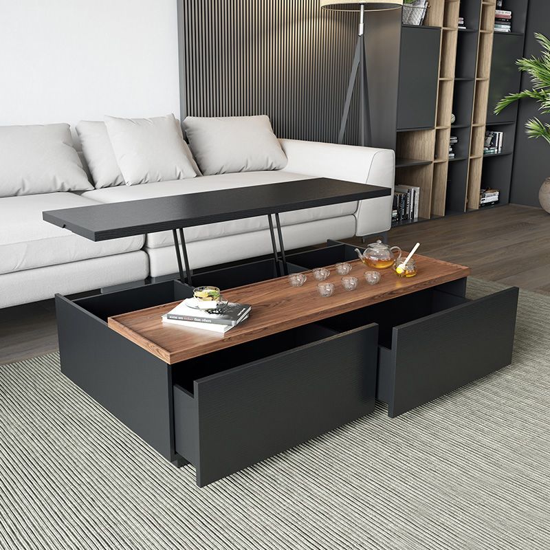 Rectangular Lift Top Storage Coffee Table With Drawers Black And Walnut ...