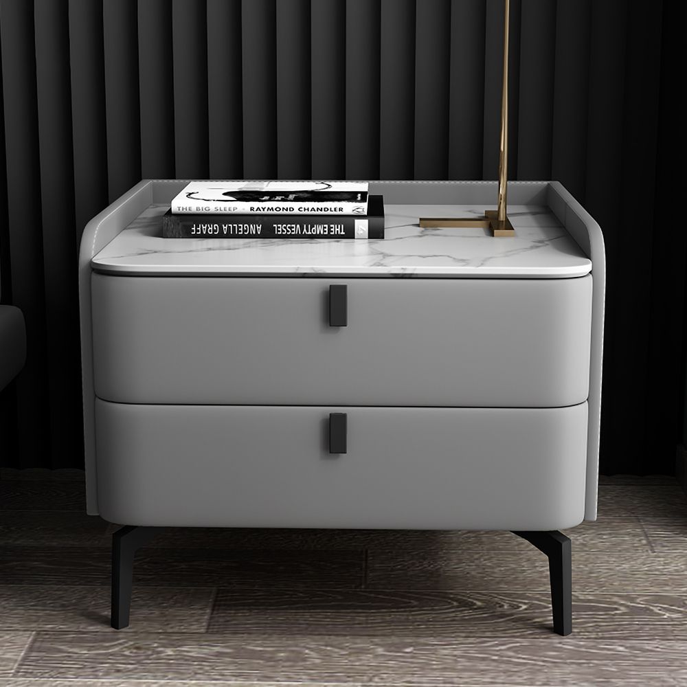Gray Modern Luxury 2 Drawers Bedroom Nightstand Stone Bedside Table