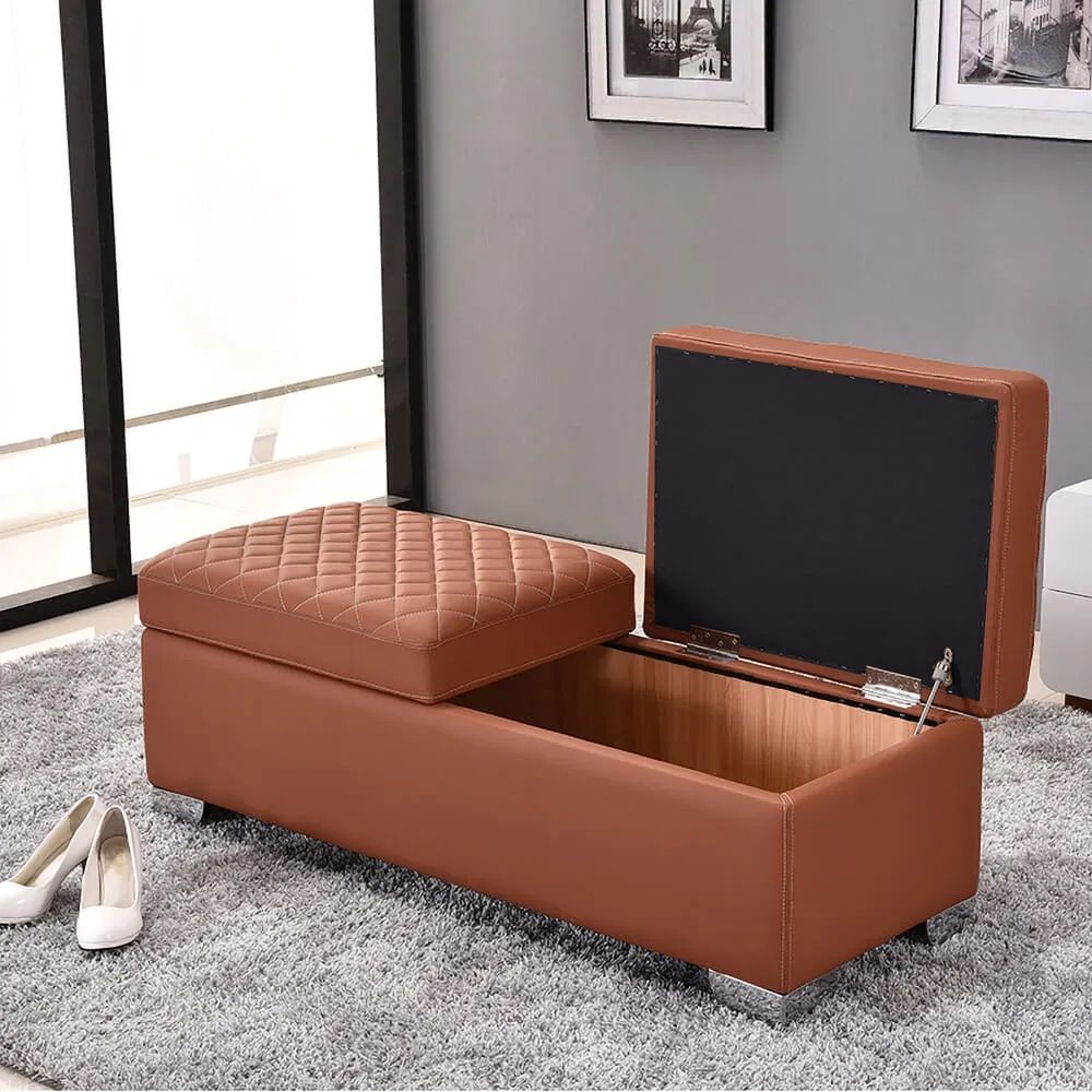 Upholstered Leather Bench 2-Flip Top Storage Cabinet Bedroom Entryway