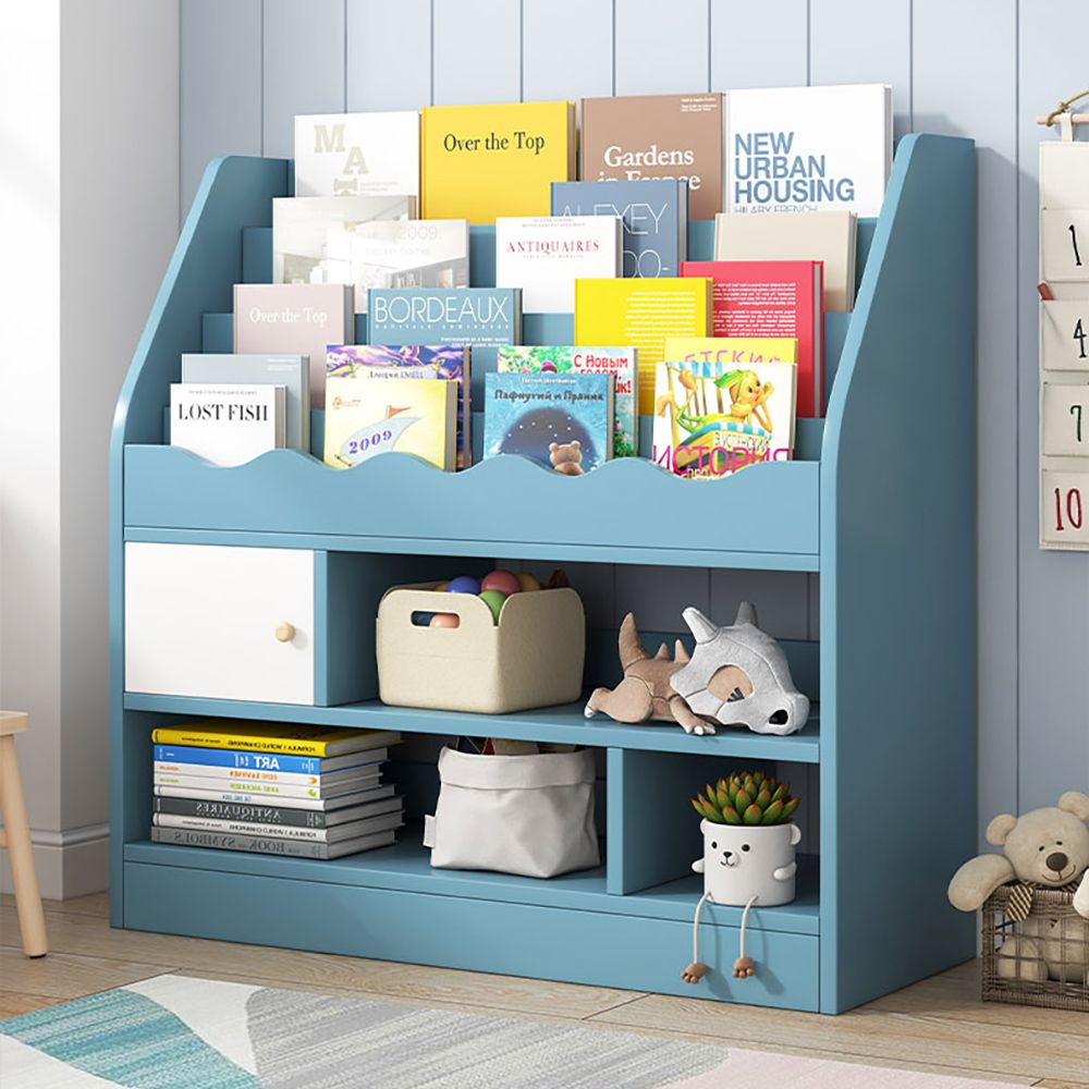 Modern Blue Kids Bookshelf Toy Storage Shelf in Manufacture Finish