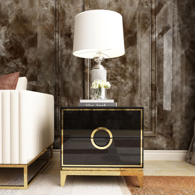 Gold Nightstand Black Bedroom Nightstand with 2 Drawers Square Bedside