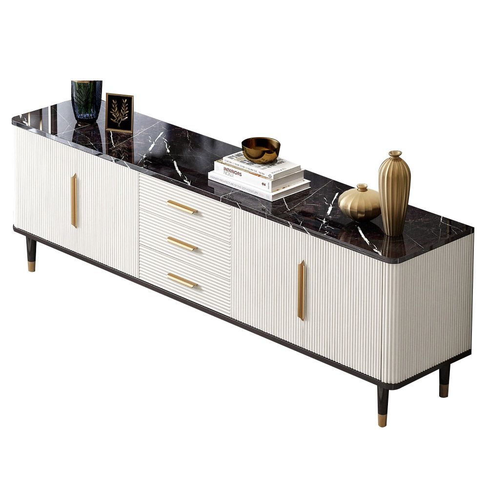 78.7" Modern TV Stand Black&White Marble Top TV Console with 2 Hinged