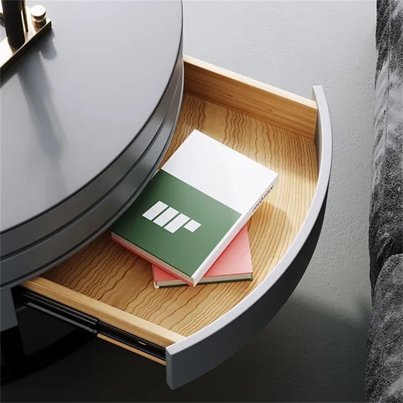 Gray Round Swivel Coffee Table with Storage Carbon Steel Base