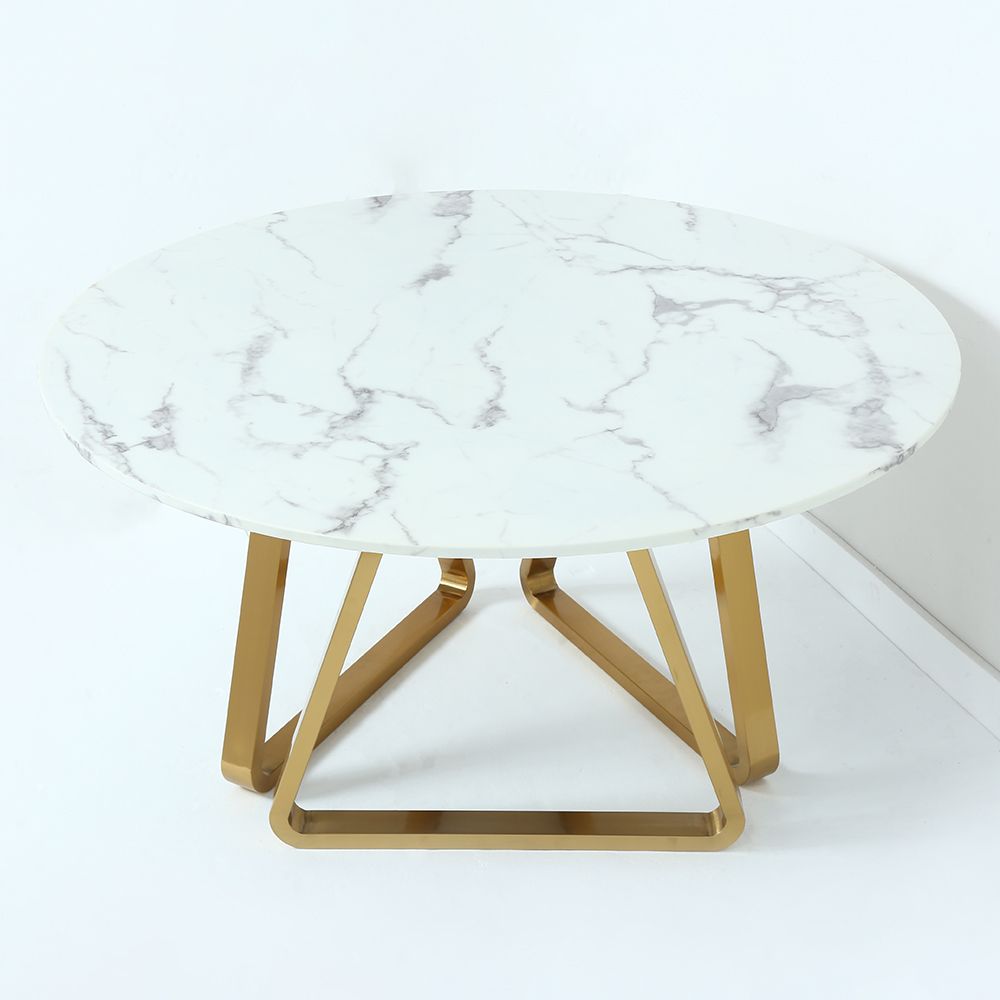 White Modern Round Marble Dining Table with Stainless Steel Base White Modern Round Marble Dining Table With Stainless Steel Base