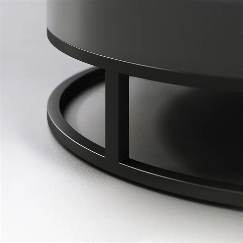 Gray Round Swivel Coffee Table with Storage Carbon Steel Base