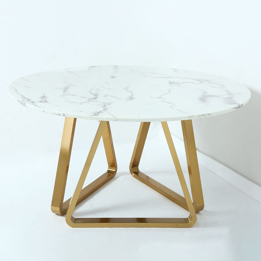 White Modern Round Marble Dining Table With Stainless Steel Base