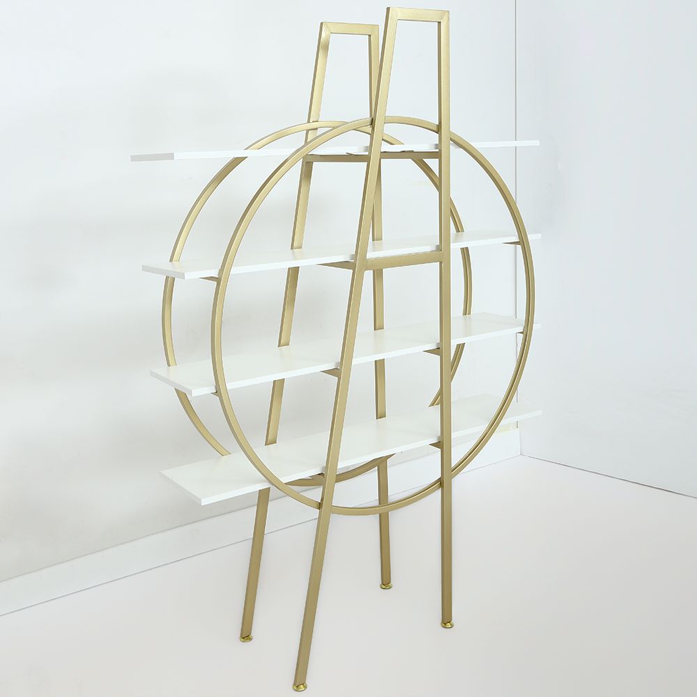 White and Gold Round Bookcase 4Tier Bookshelf Modern Display Shelf