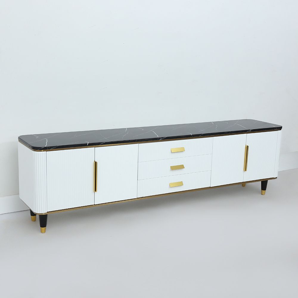 78.7" Modern TV Stand Black&White Marble Top TV Console with 2 Hinged