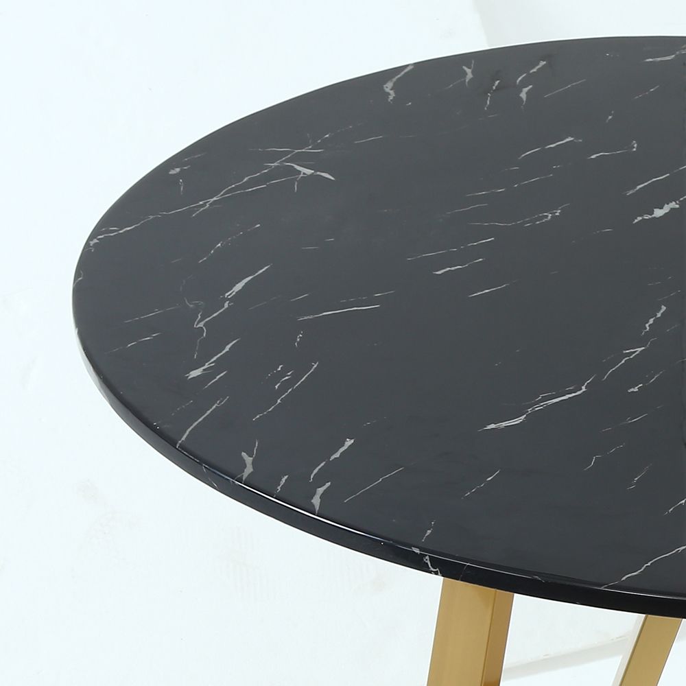 Black Modern Round Marble Dining Table with Stainless Steel Base