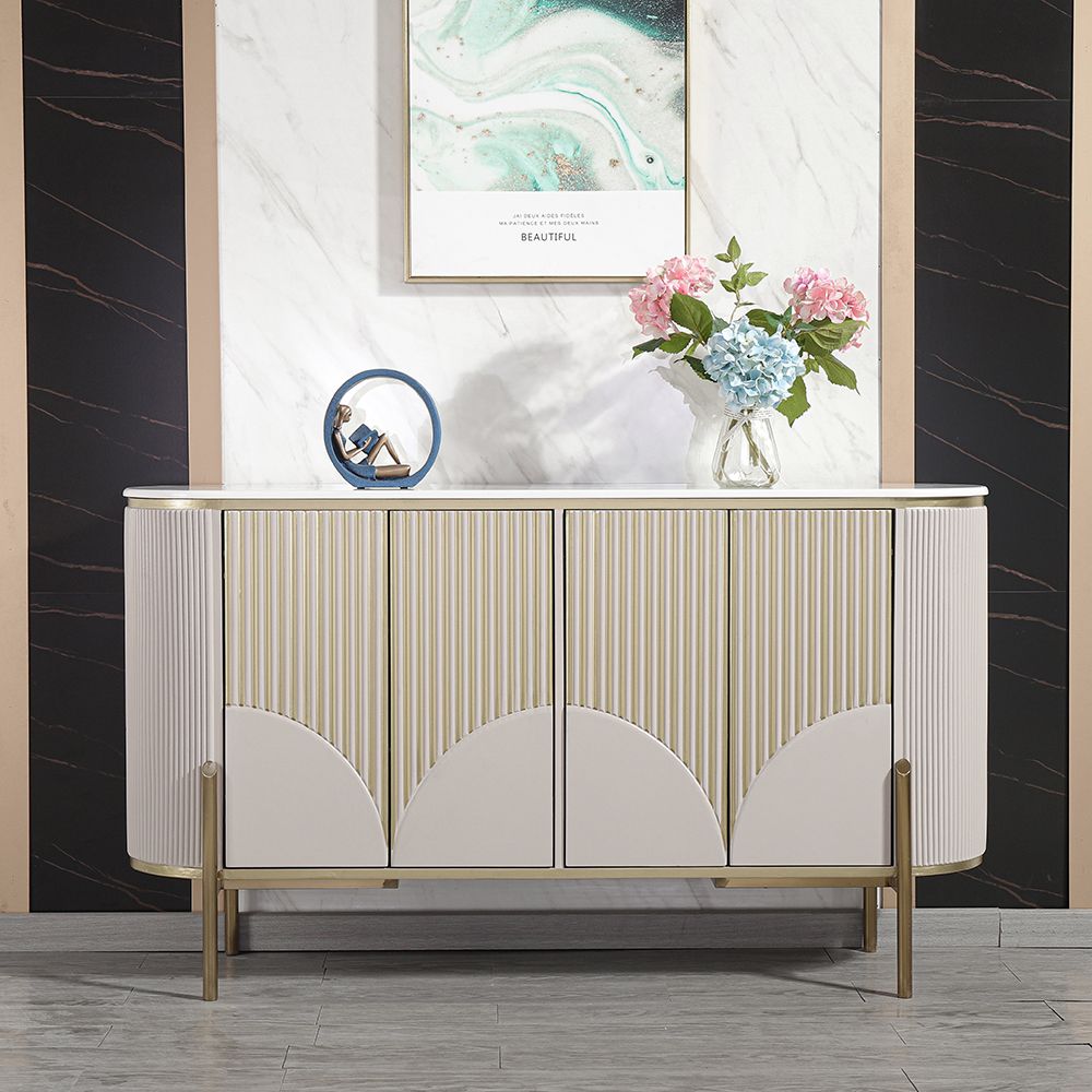 Off-White Buffet Faux Marble Top Sideboard 4 Doors & Shelves Gold ...