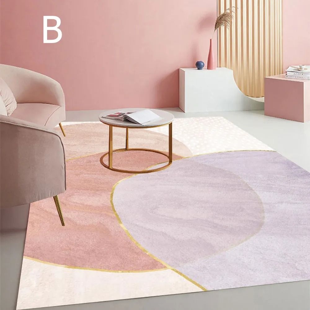 Modern Abstract Pink and Gold Rug Rectangle 4' x 5' Indoor Area Rug in