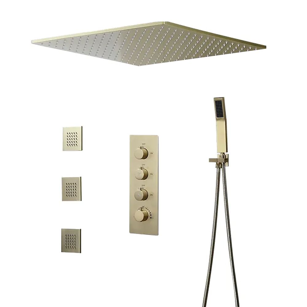 Brushed Gold Thermostatic Shower Faucet 20" Ceiling Mount Rain Shower