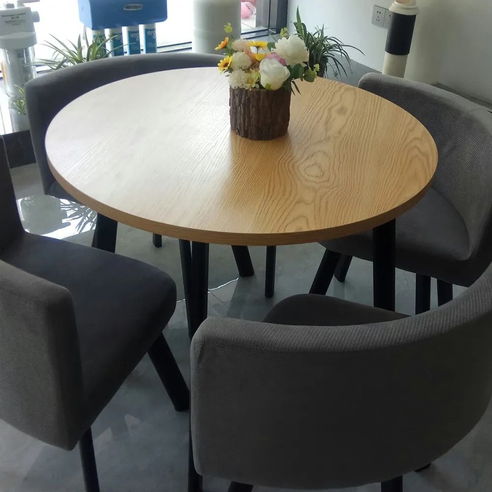 39.4" Round Wooden Small Dining Table Set 4 Upholstered Chairs for Nook