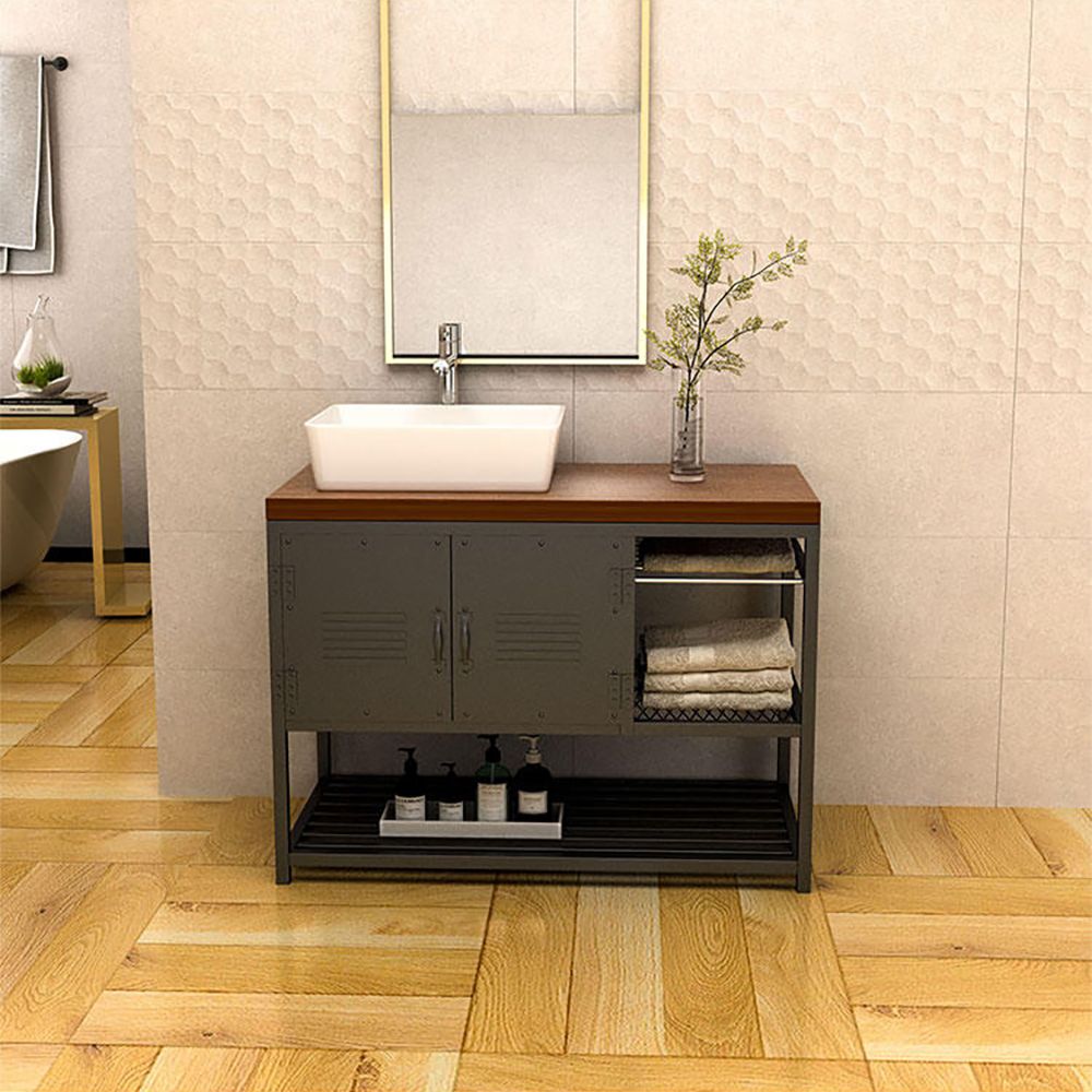 Industrial FreeStanding Bathroom Vanity Walnut & Black 3 Towel Shelves