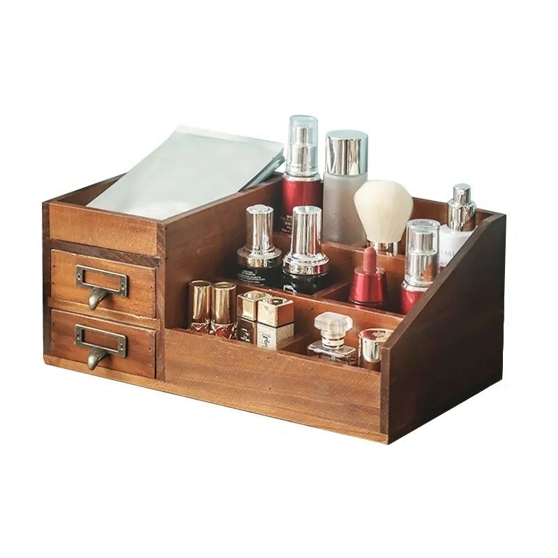 Retro Rectangle Wooden Makeup Organizer with Drawer