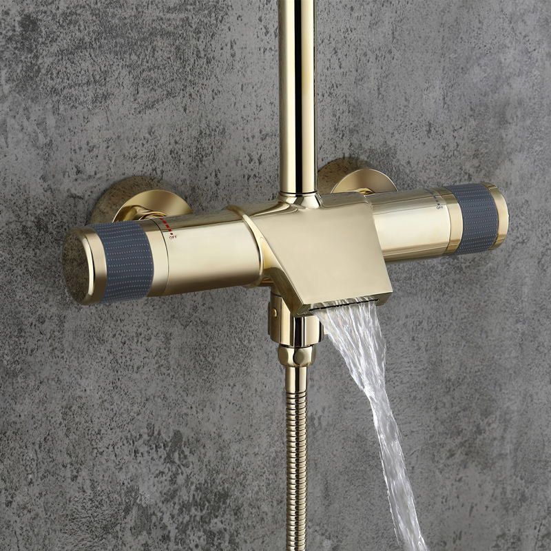 Gold Exposed Shower Faucet Rainfall Shower System with Hand Shower