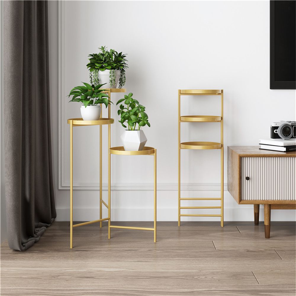 Modern Foldable Indoor Standing Plant Stand in Gold with LidGold